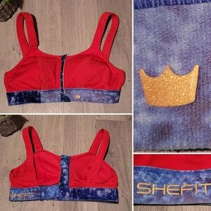 SHEFIT Ultimate "Flame Red" & Marbled Blue High-impact Sport Bra, Women Medium